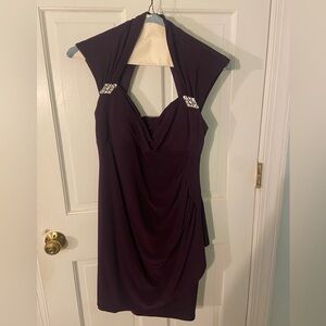 Xscape Plum Cocktail Dress with Shoulder Accents - 8 Petite
